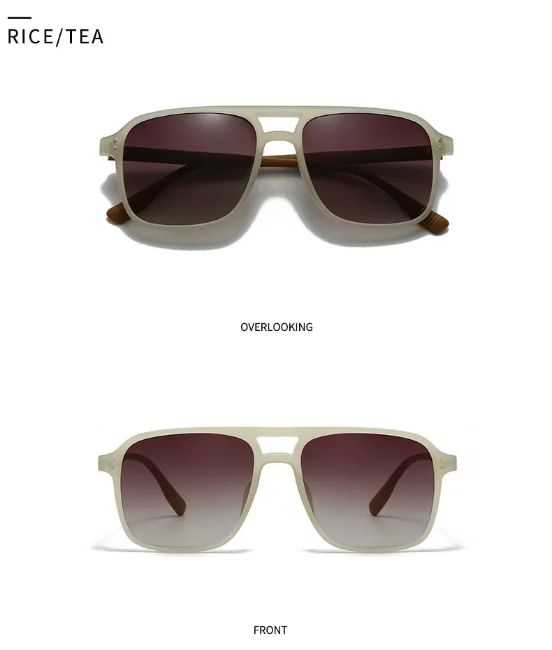 SO&EI Fashion Double Bridges Square Rivets Women Sunglasses Retro Men Gradient Shades UV400 Sun Glasses