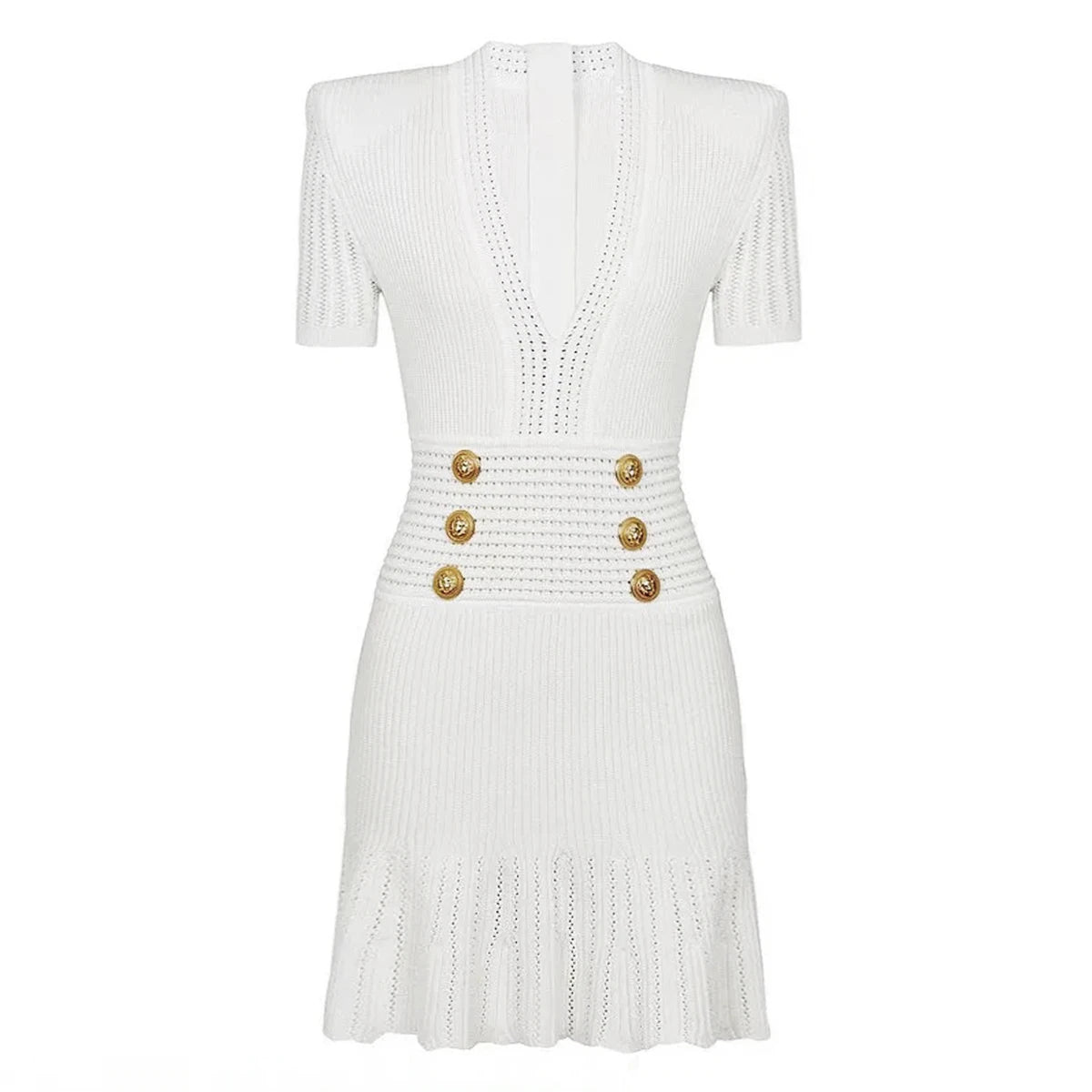 Spring And Summer New Fashionable Knitted Elastic Solid Color Short Sleeved Double Breasted Slim Fit Fishtail Women's Dress