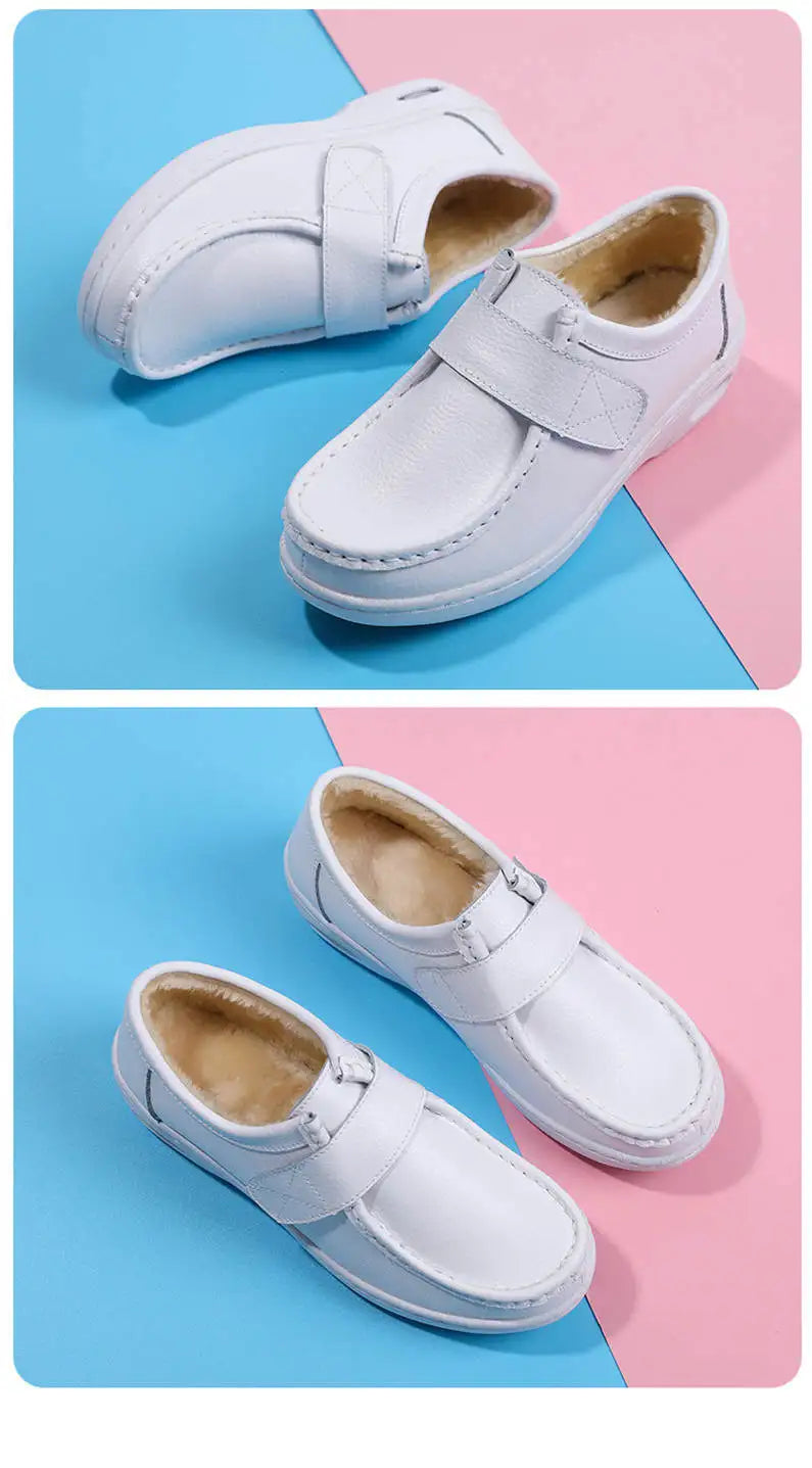 autumn and winter new fashion casual adult women's shoes Nurse shoes white flat leather fashion white  women shoes