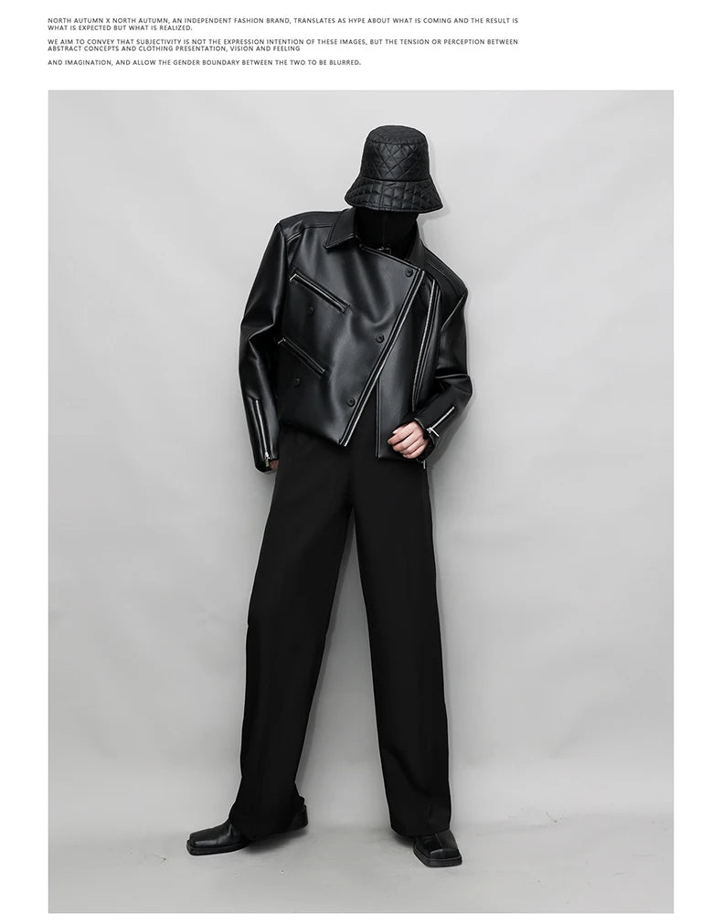 Mauroicardi Spring Autumn Oversized Cool Pu Leather Jacket Men Long Sleeve Stand Collar High Quality Luxury Designer Clothes