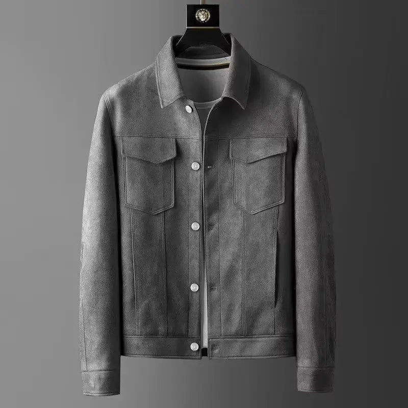New Spring Autumn Casual Jackets Men Turn Down Collar Slim Fit England Style Deerskin Fleece Jacket Male Vintage Outwear Coats