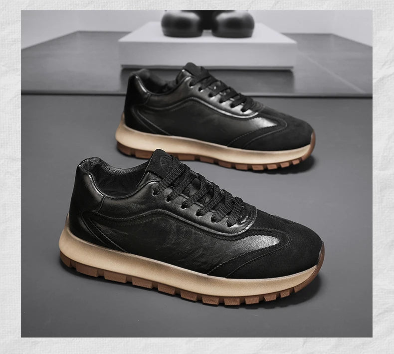 Classic Leather Casual Sneakers Men Comfortable Men's Spring Autumn Sneakers Platform Shoes Lace Up Brown Black Footwear 2025