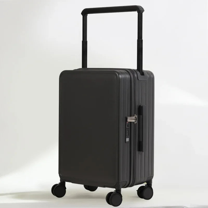 Wide Handle Front Opening Luggage Travel Bags Password Boarding Case 2025 Large Capacity Zipper Rolling Luggage Case