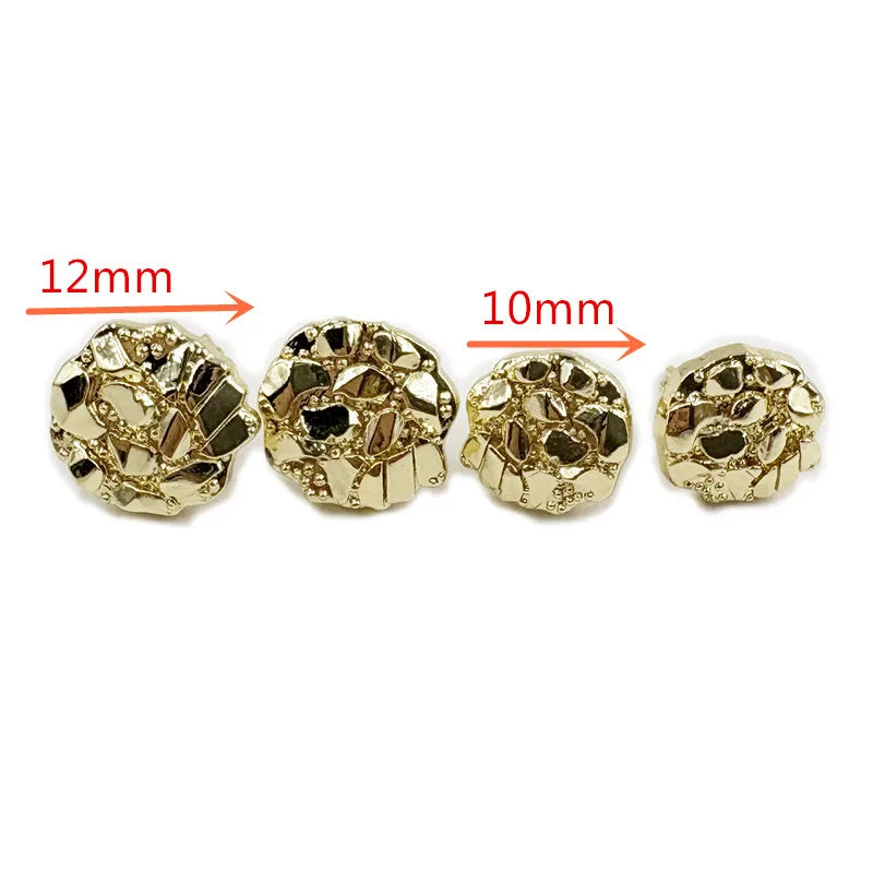 14k Gold Plated 12mm round Stud Earrings for Men And Women Fashion Jewelry Irregular Geometric Shape Gold Nugget Earrings