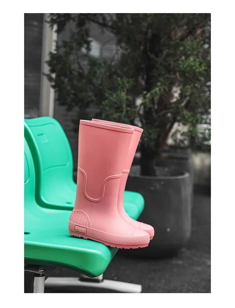 Women's High-Top Rain Boots Spring Autumn Waterproof Slip-Resistant Long Tube Shoes for Outdoor Work PVC Material Knee-High
