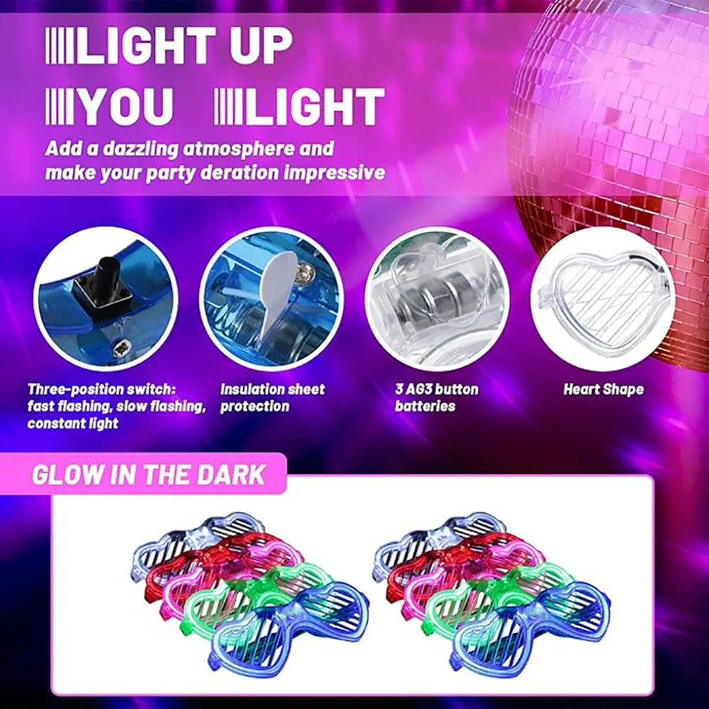 5/10/20/30Pcs Glow In The Dark Glasses Heart Shaped LED Light Up Sunglasses Glow Neon Party Favor for Kids Adults Party Supplies