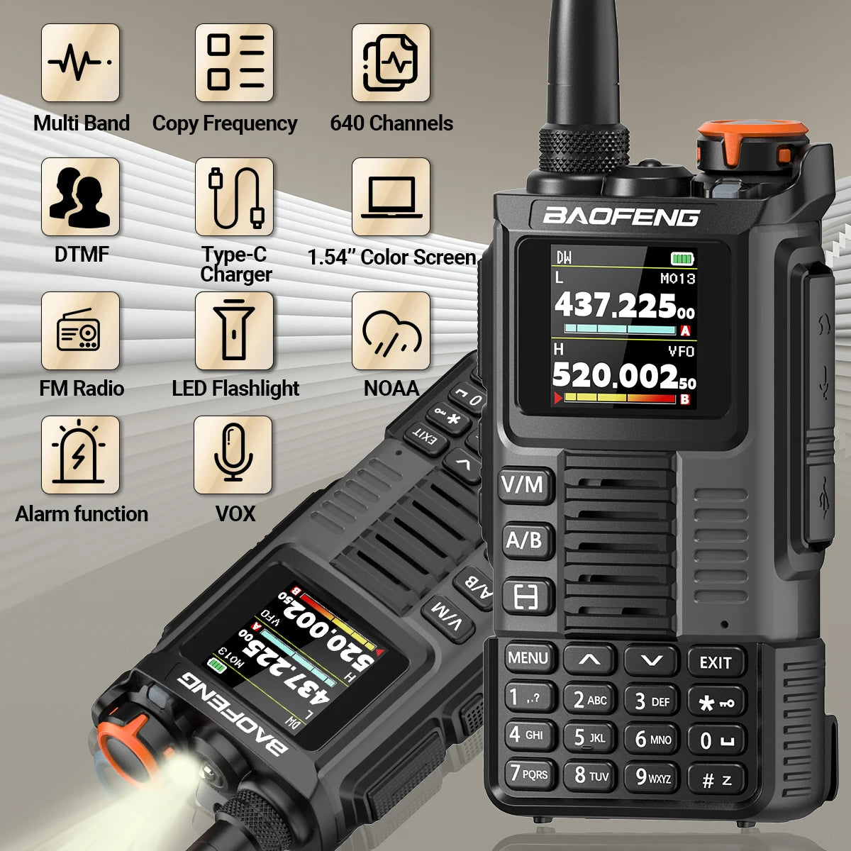 Baofeng UV-K67 PRO Walkie Talkie Long Range Multi Band Wireless Copy Frequency DTMF 640CH NOAA Type-C Ham Two Way Radio UV-5R