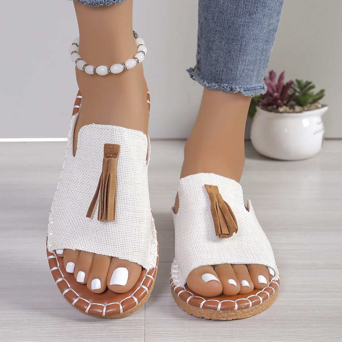 Large Platform Slippers for Women 2025 Summer New European and American Fringe Beach Women's Shoes 43 Zapatos De Mujer Sandals