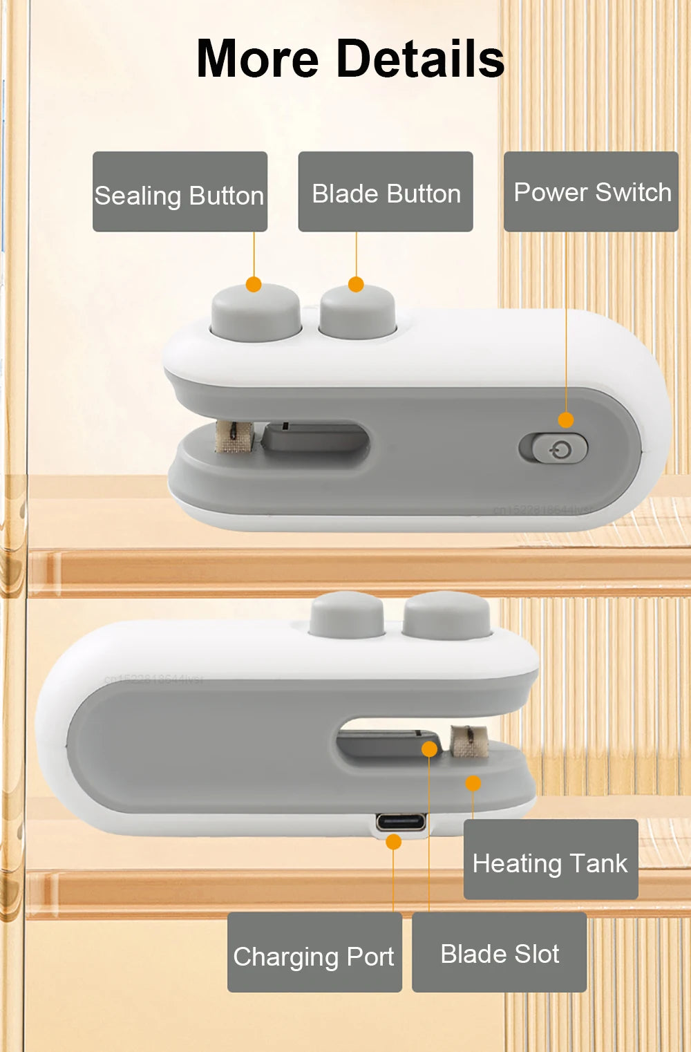Mini Bag Sealer Portable Handheld Heat Vacuum Sealer Rechargeable 2 in 1 Sealer and Cutter Plastic Bags Snacks Food Storage