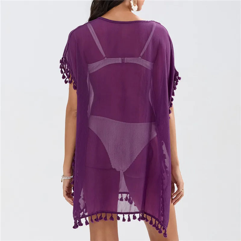 Summer Beach Cover Up For Women Lace Hollow Crochet Swimsuit Beach Dress