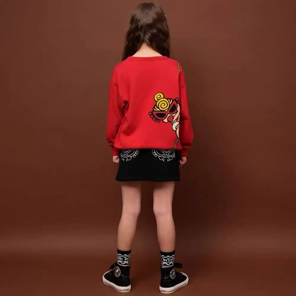 2025 Autumn/Winter Trendy Kids' Clothing: Children's Cotton Sweatshirt and Skirt