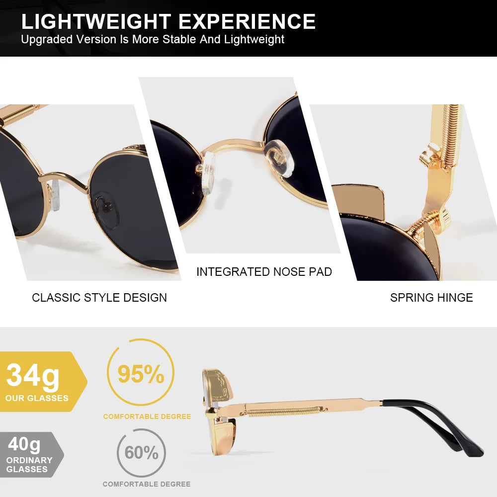 CRIXALIS Vintage Round Sunglasses Retro Steampunk Sun Glasses for Men Women Small Metal Circle Driving Party Glasses UV400