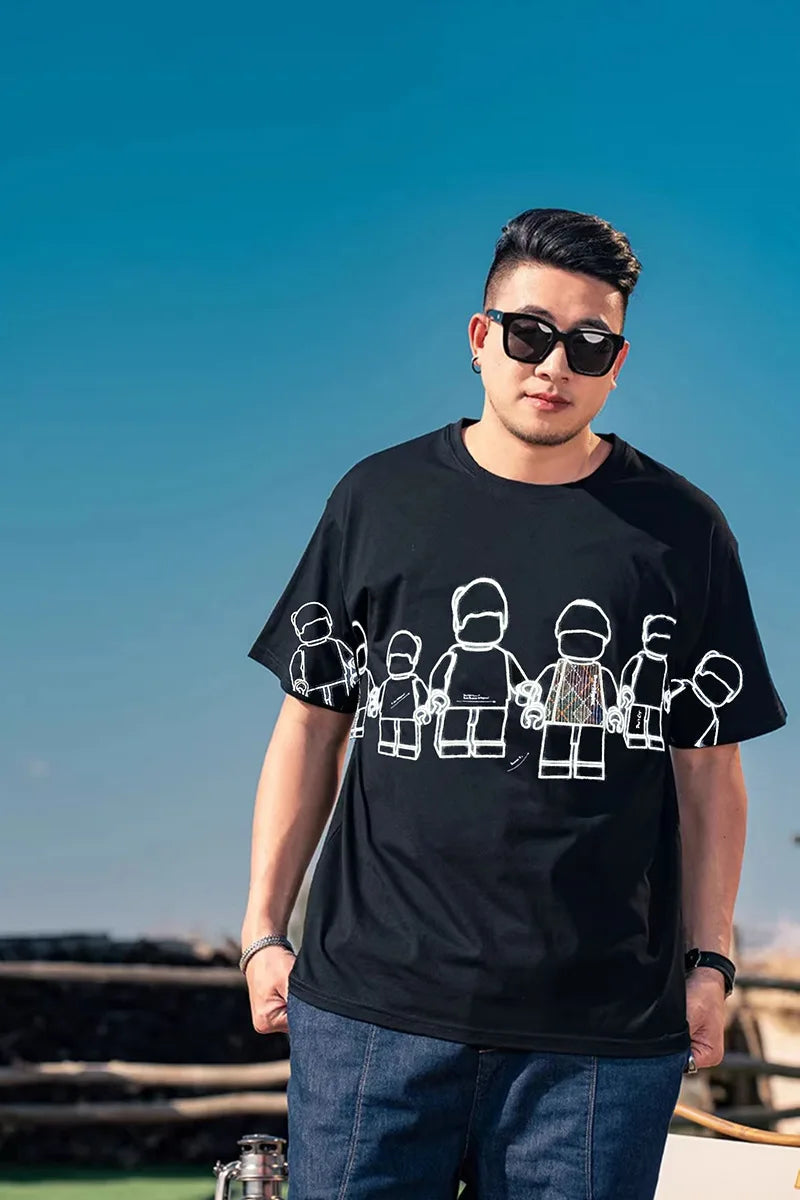 Plus SIze 15XL men's summer new Large trendy casual Cartoon round neck short sleeved t-shirt 14xl 200kg graphic t shirts