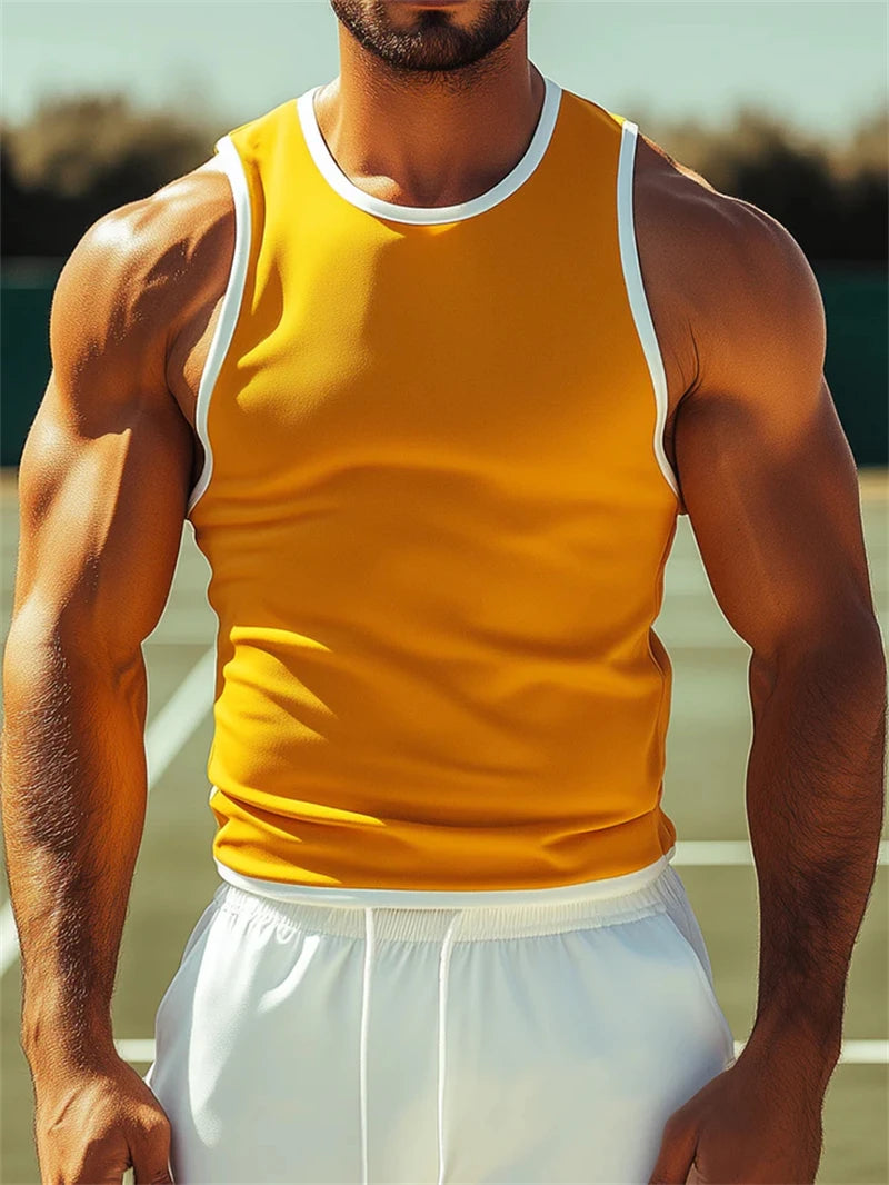 Simple Fashion Mens Streetwear Tank Tops Summer Trend Crew Neck Sleeveless 3D Printed Vest Loose Breathable Sports Tees Tops