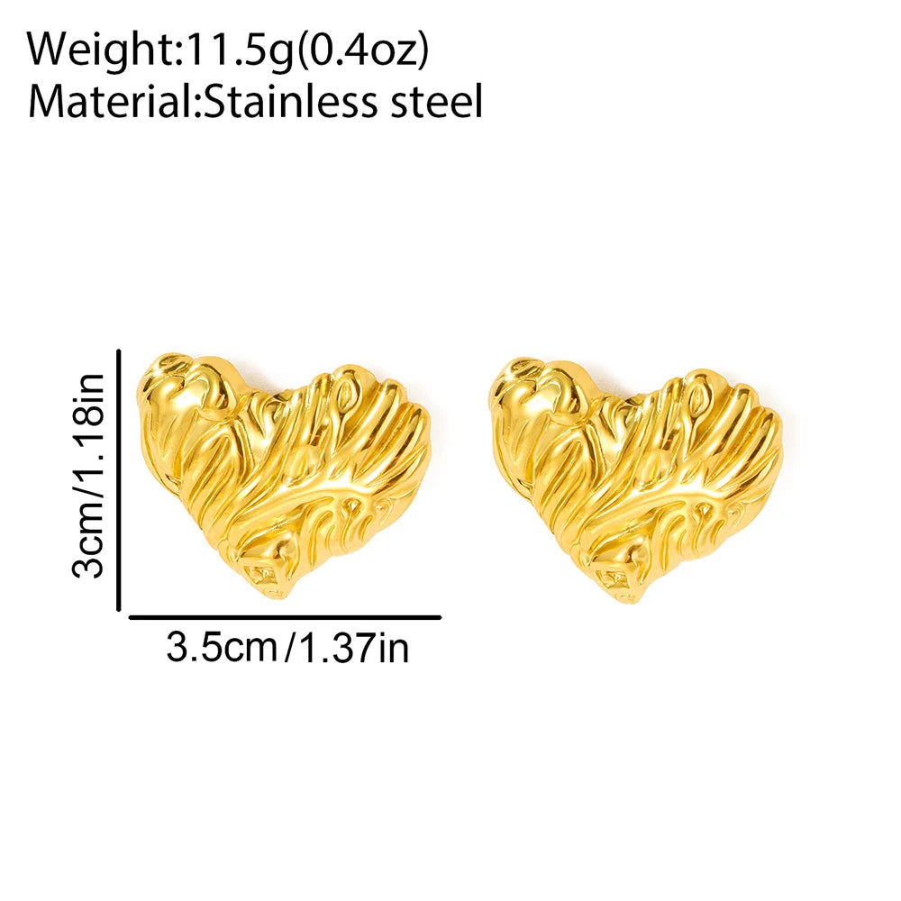 Stainless Steel Earrings Ripple Irregular Heart Earrings for Women Vintage Sweet Premium Jewelry Valentine's Day Anniversary Gif