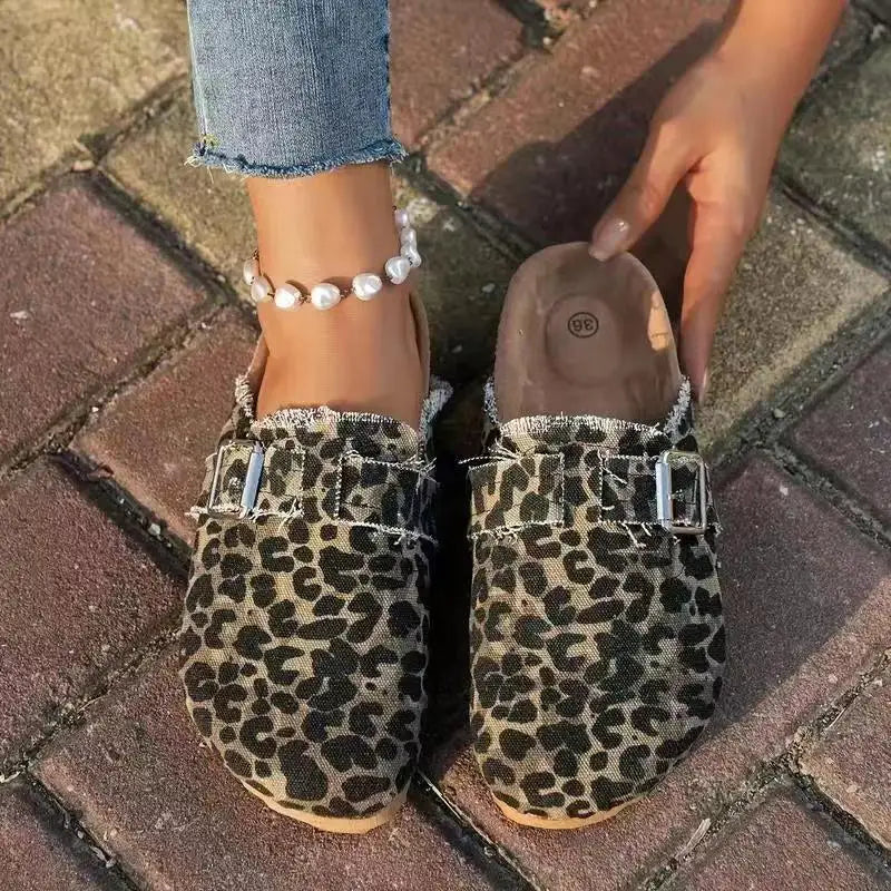 2024 Spring New Classic Women's Closed Toe Cork Sandals Slippers Ladies Leopard Cork Slippers Camo Mule Clogs Shoes Flats