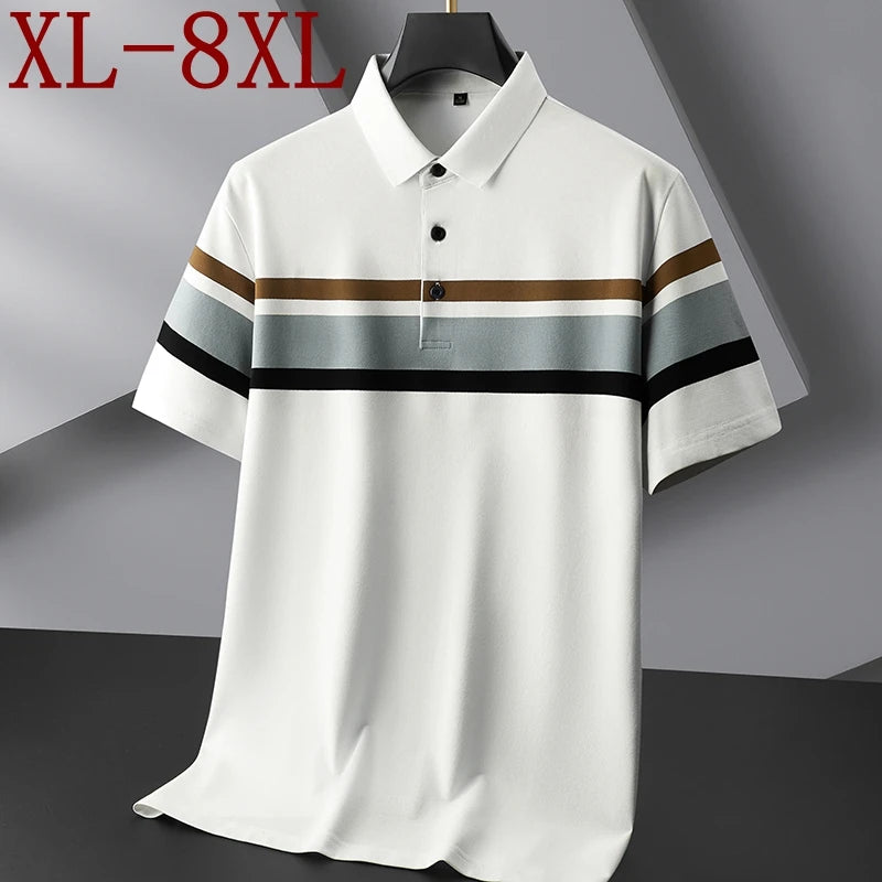 8XL 7XL 6XL 2025 New Summer High End Luxury Mens Polo Shirt Cotton Breathable Polos Homme Casual Loose Striped Shirts Men Tops