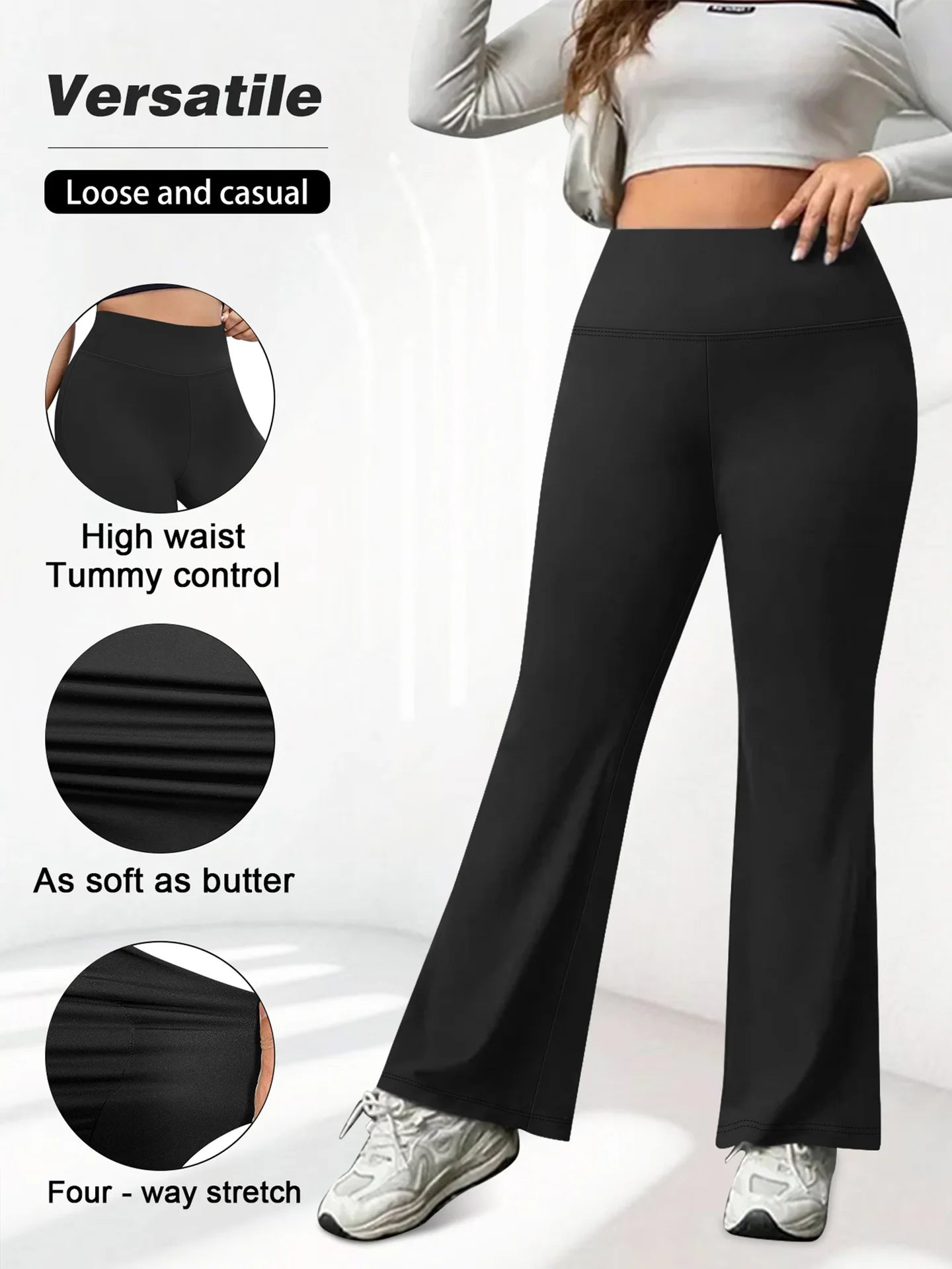 Plus Size Flared Yoga Pants High Waist Tummy Control Wide Leg Elastic Spring Autumn Slim Fitness Leggings