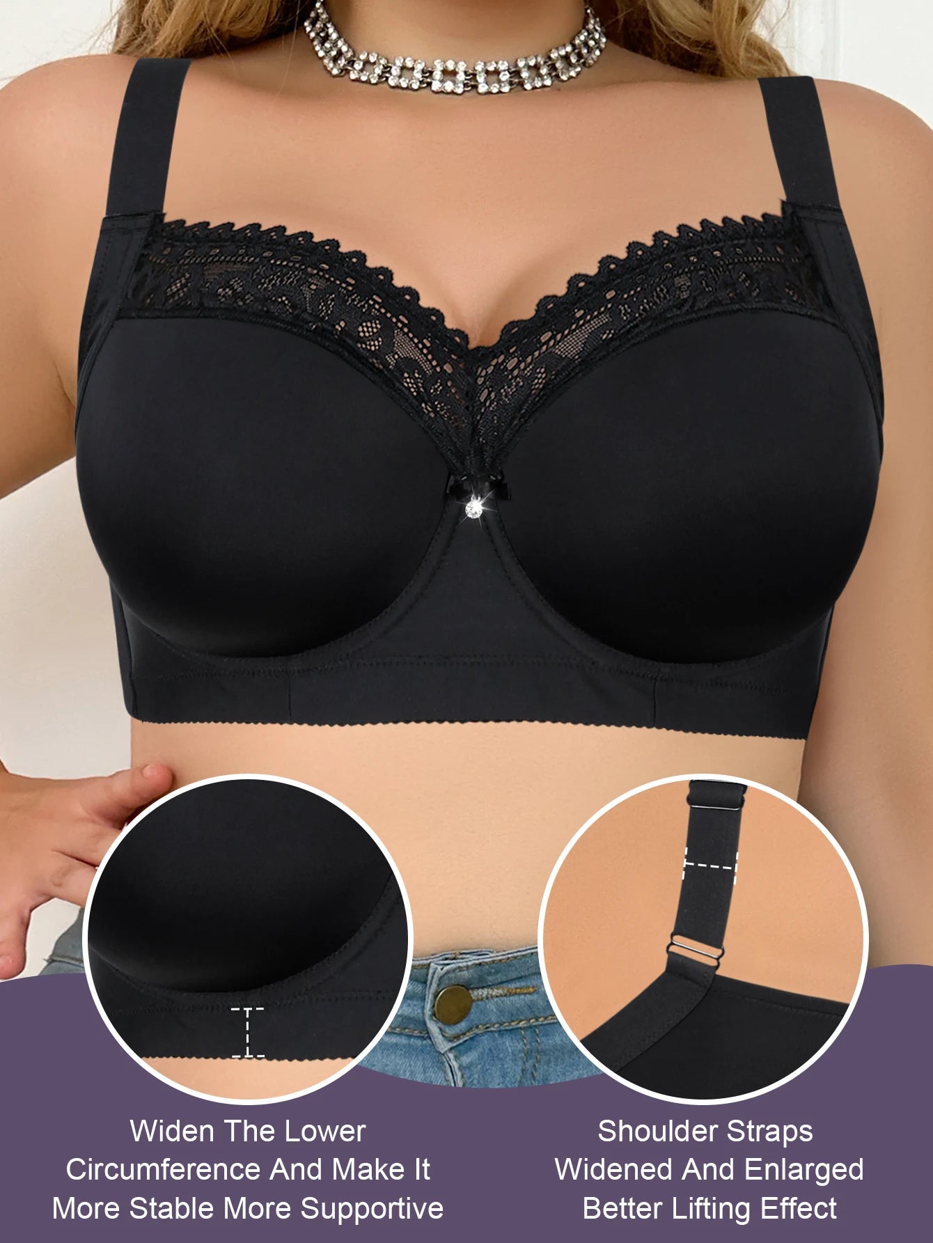 Plus-Size Sexy Bra for Women Smooth full-coverage design Comfortable lace push-up style Perfect for curvy women Plus-size linger