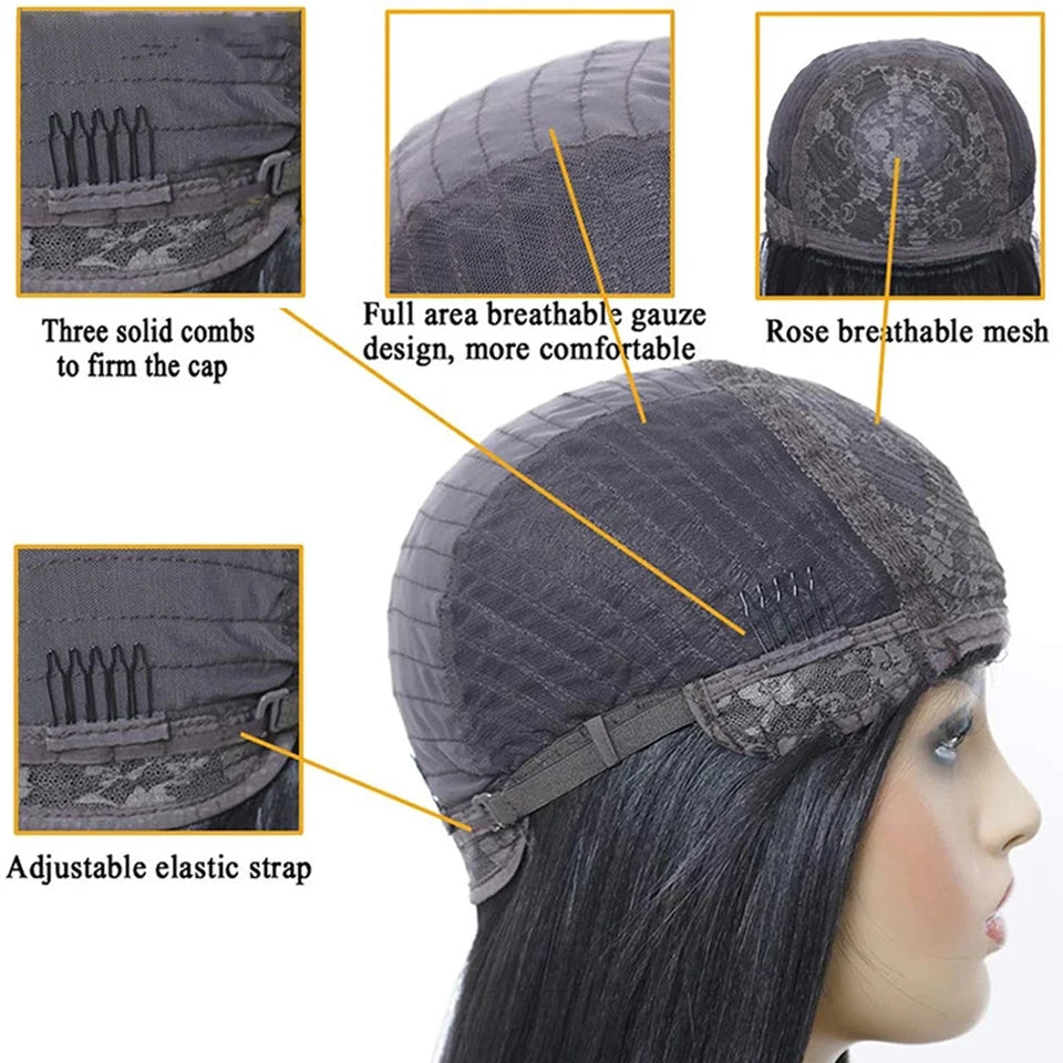 Brazilian Short Straight Hair Bob Wigs Non Lace Glueless Bob Wig Human Hair Wig With Bangs Remy Full Machine Made Wig for Women