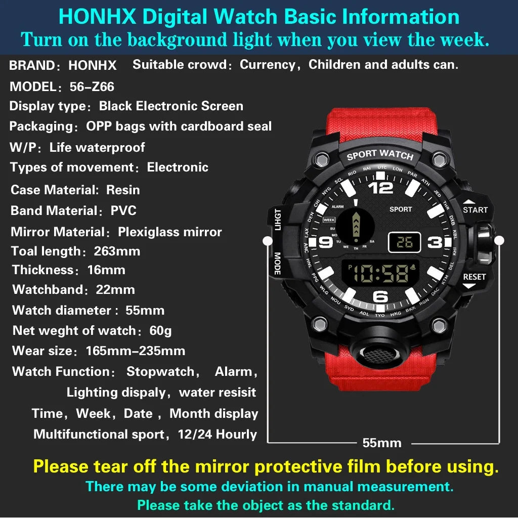 Multifunctional outdoor men's casual electronic watch men and women students fashion running sports watch