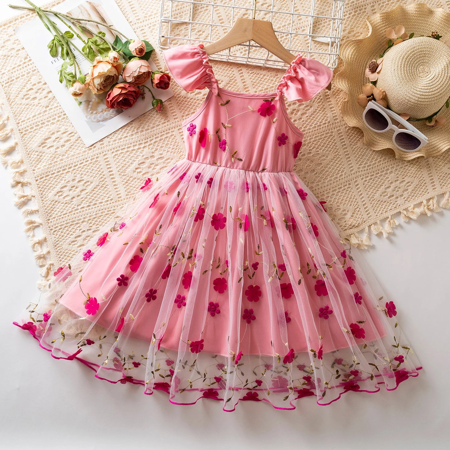Girls Fairy Dress for 3-8 Yrs Birthday Party Princess Dress Flower Girl Dress for Wedding Embroidery Easter Dress for Girls Wear