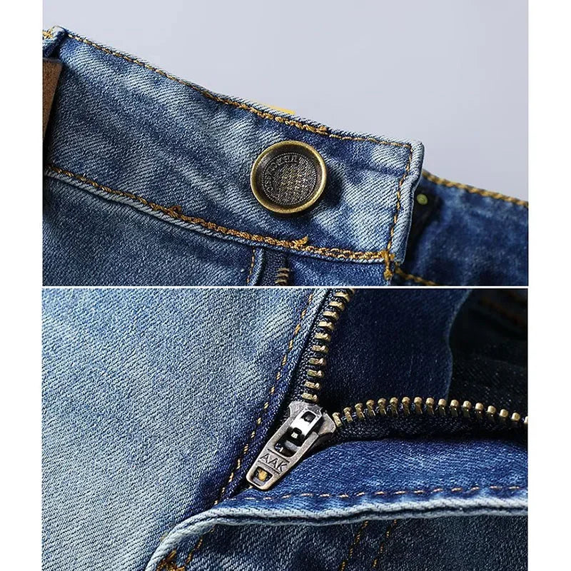 New Men Classic Casual Jeans Male Fashion Business Slim Straight Leg Trousers Stretch Denim Fabric Pants