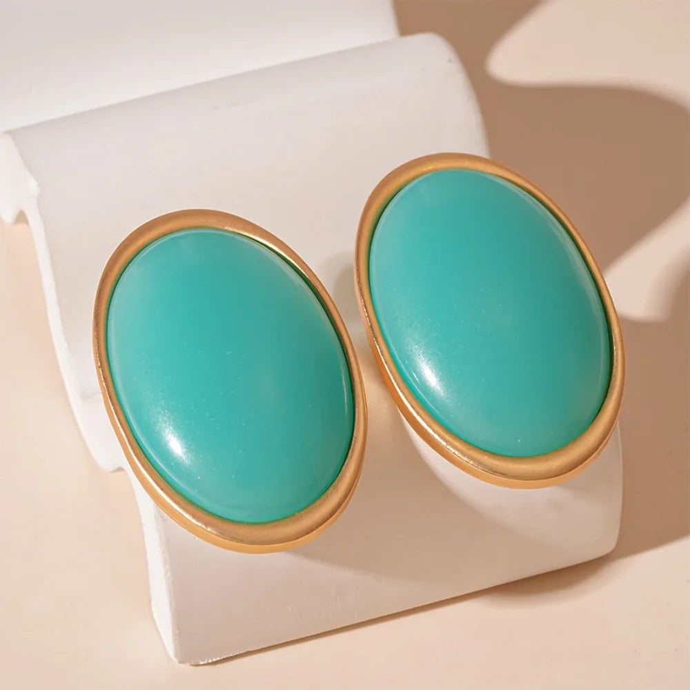 Exaggeration Retro Geometric Ellipse Resin Stud Earrings for Women Personality Charm Wedding Bride Party Jewelry No Fade Gift