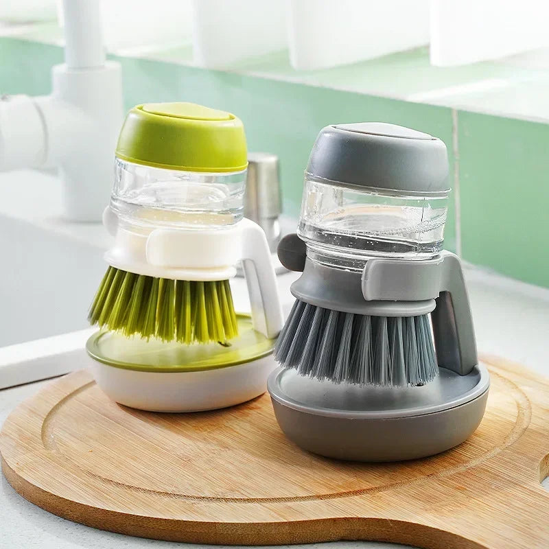 Automatic Liquid Dishwashing Brush Kitchen Household Dishwashing Brush Cleaning Kitchen Soap Dispenser Brush Gray/green