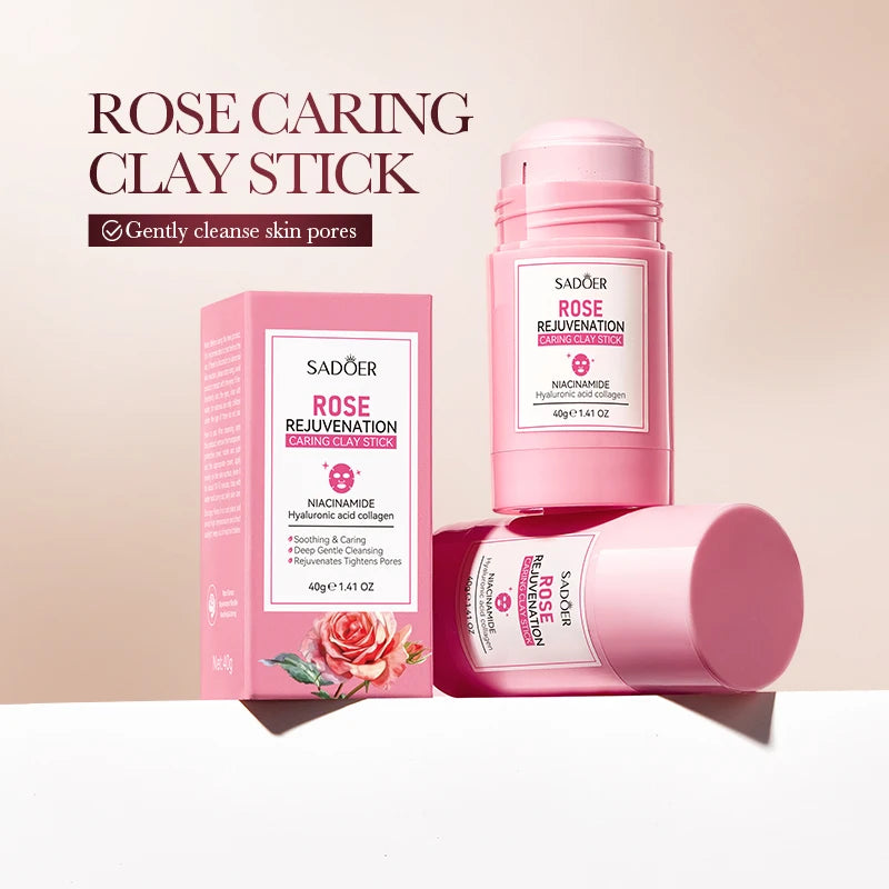 SADOER Green Tea Rose Face Masks Stick Clay Mask Shrink Pores Deep Blackhead Remover Facial Cleansing Moisturizing Facial Masks