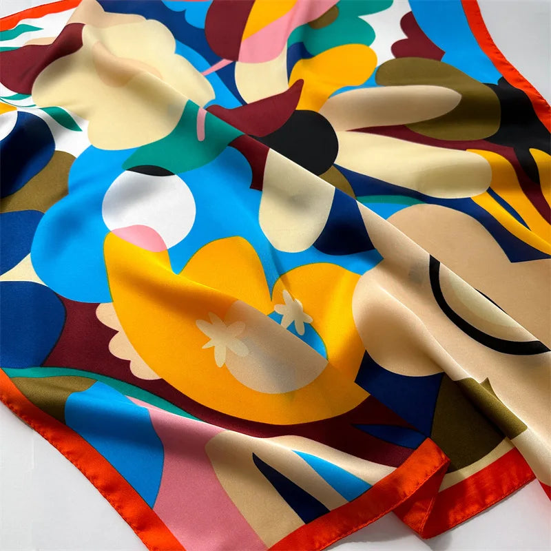 70*70cm Silk Square Scarf Women Soft Flower Print Hairband Foulard Neckerchief Hijab Tie Bag Ribbon Headband Fashion Decoration
