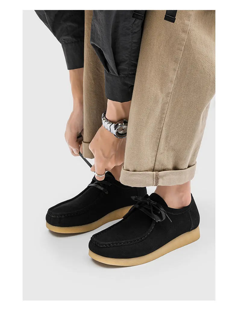 Retro Handmade Men's Casual Shoes Low Top Velvet Surface Smoke Rubber Spring Autumn British Style Flat Heel round Toe N-1