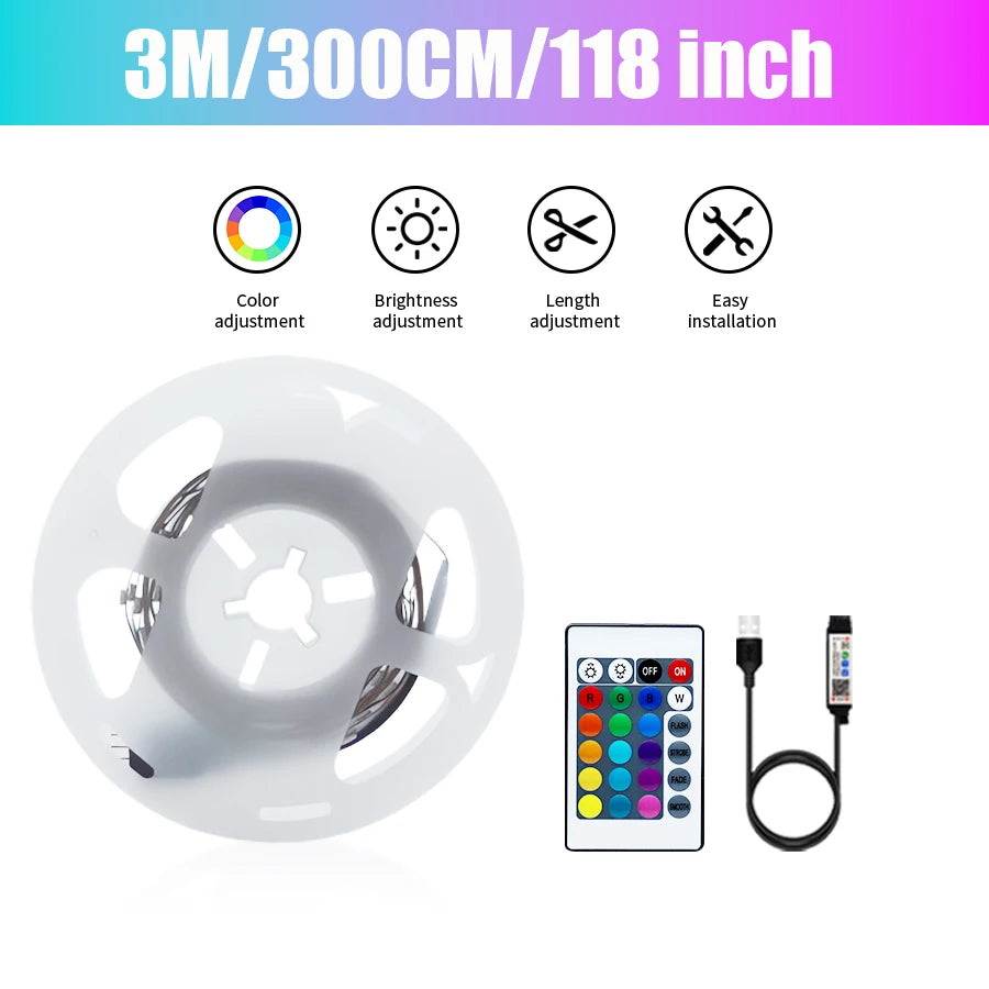 Colorful LED light strip with 24 key remote control APP to control indoor party atmosphere lights, 1/2/3/5/10/15/20M for you to