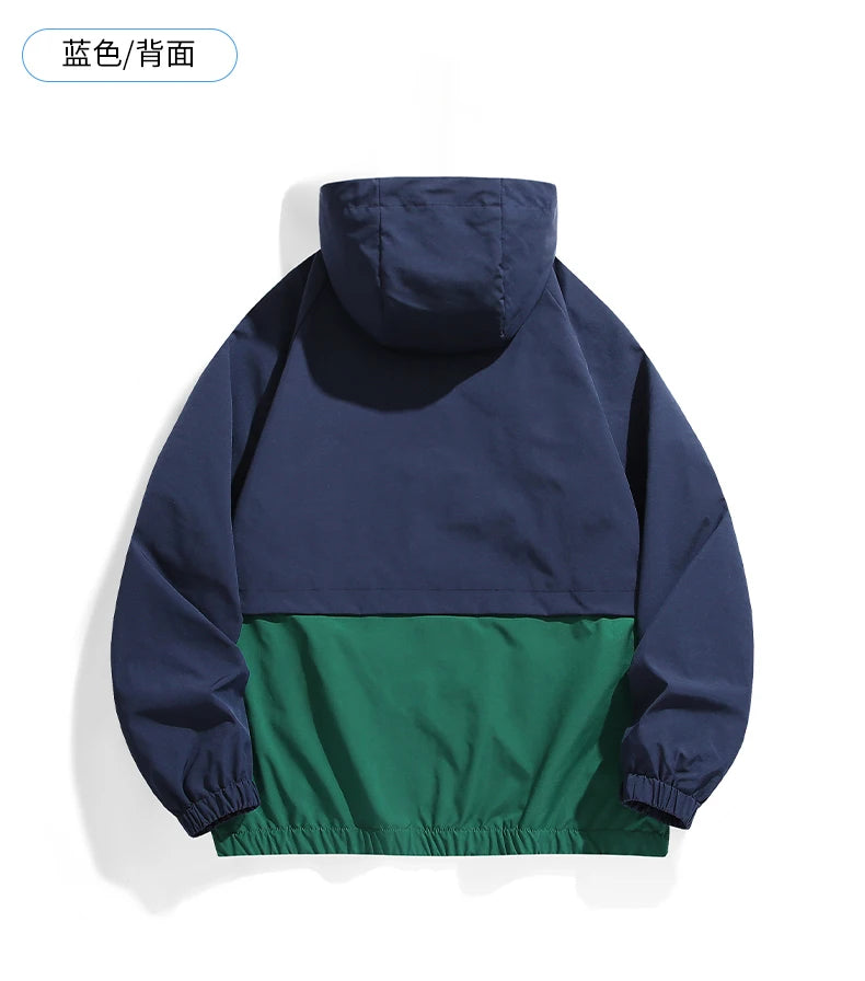 Casual Sports Jacket Men's 2025 Spring New Minimalist Splicing style Retro Windbreaker Male Trendy Loose Oversized Hooded Coat