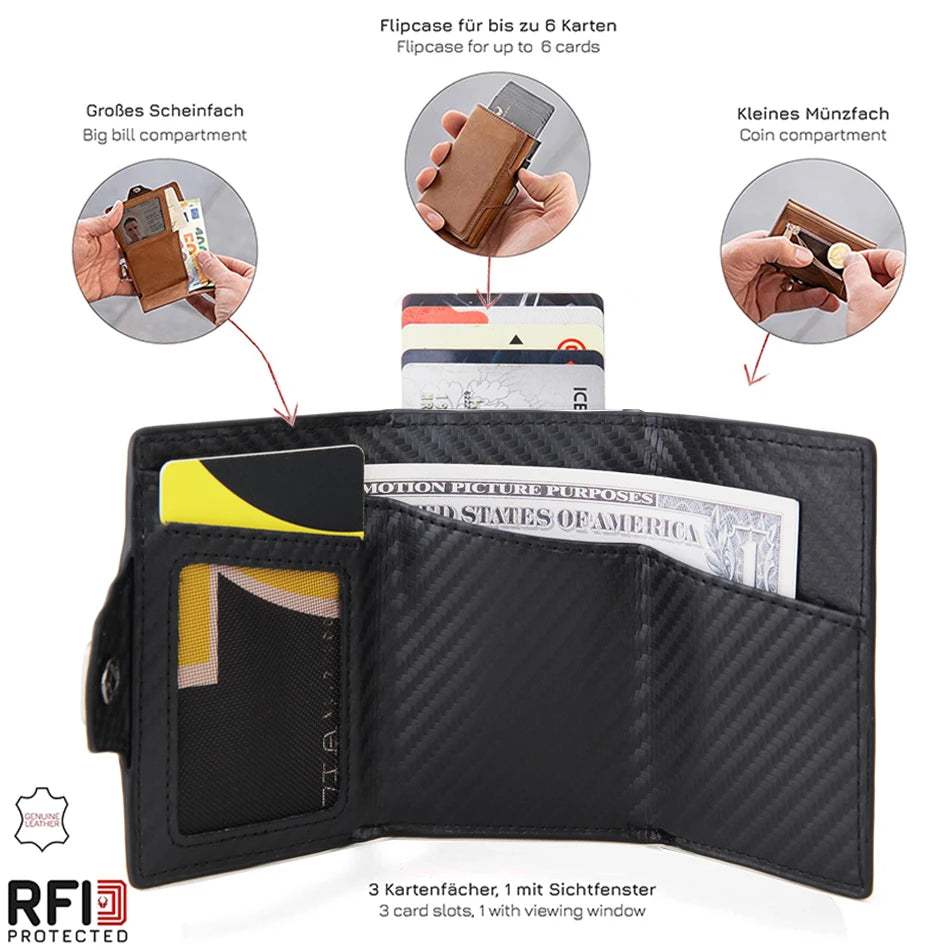 Rfid Carbon Fiber Card Holder Men Wallets Slim Thin Coin Pocket ID Bank Credit Cardholder Case Aluminum Minimalist Smart Wallet