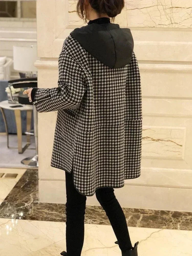 Jackets for Women Spring Autumn New Korean Fashion Spliced Hooded Outerwear Plaid Women's Coat Loose Casual Female Clothing