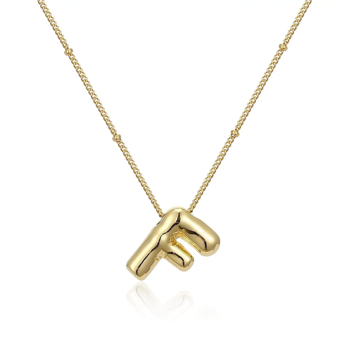 LATS Gold Plated Metal Chunky Alphabet Balloon Bubble Initial Letter Pendant Necklace for Women Men Boy Fashion Jewelry
