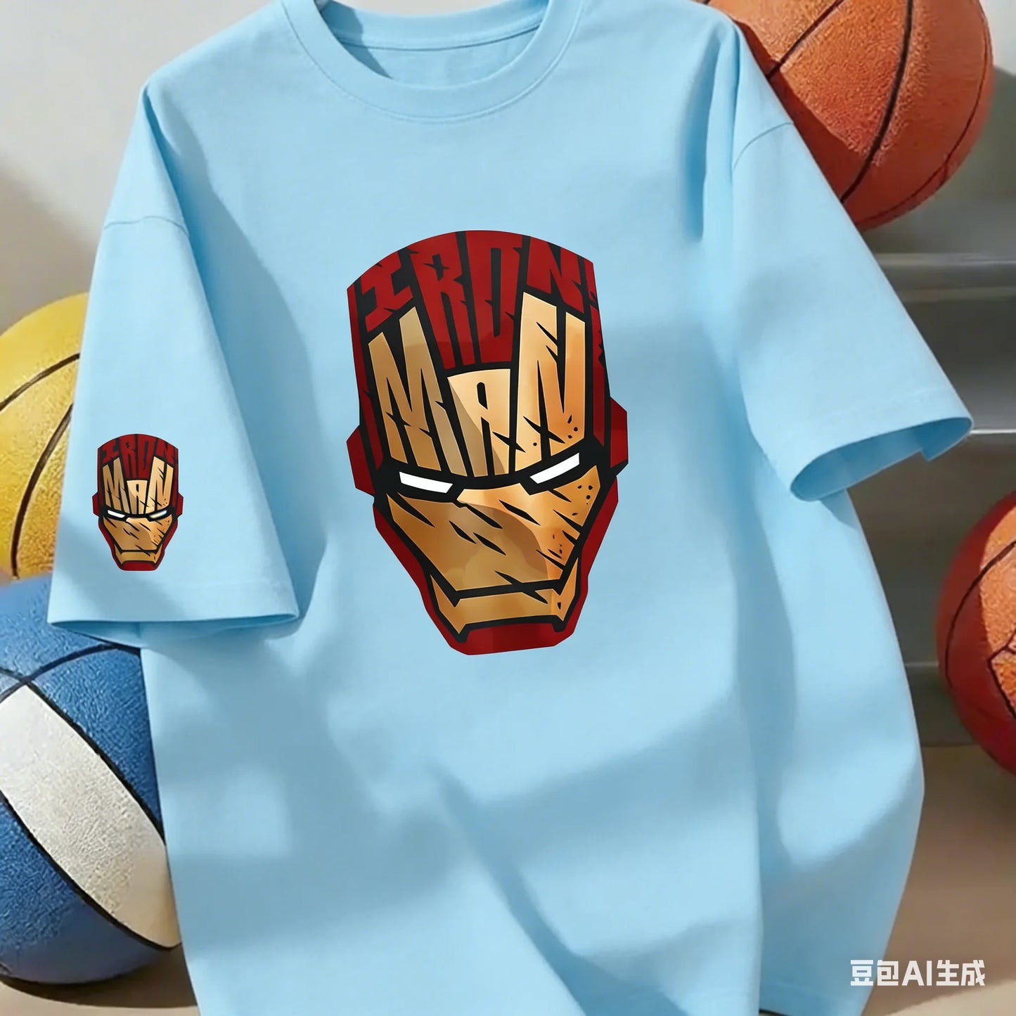 Marvel 100% Cotton Summer Children's T Shirt Comfortable Soft Breathable Fabric Bold Iron Man Pattern Suitable Home Wear
