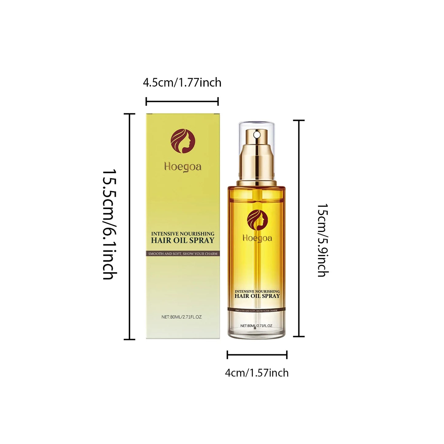 Hoegoa 80ml Nourishing Hair Care Essential Oil spray Soften and Nourish Hair, Moisturize, Improve Dry Scalding Dyeing Care spray
