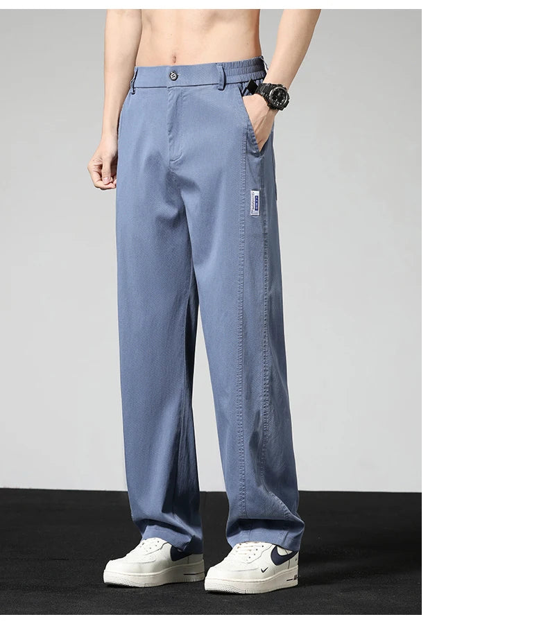 Summer Thin Casual Pants Men's Straight Wide Pants Brand Clothing Lyocell Stretch Loose Trousers Korean Trendy Man Clothing