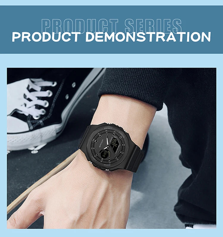 SANDA Top Luxury Men's Quartz Watches Waterproof Men Military Sport Watch Relogio Masculino Dual Display LED Digital Wristwatch