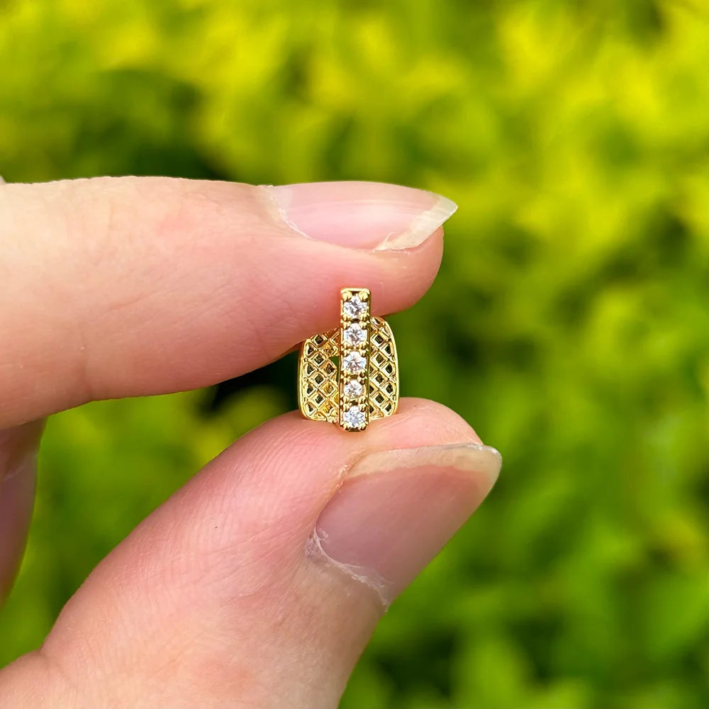 YOUNGX Hip Hop Single Vertical Bar Zircon Teeth Grillz Y2K Vintage CZ Stone Tooth Caps For Women Men Jewelry Dental Grills