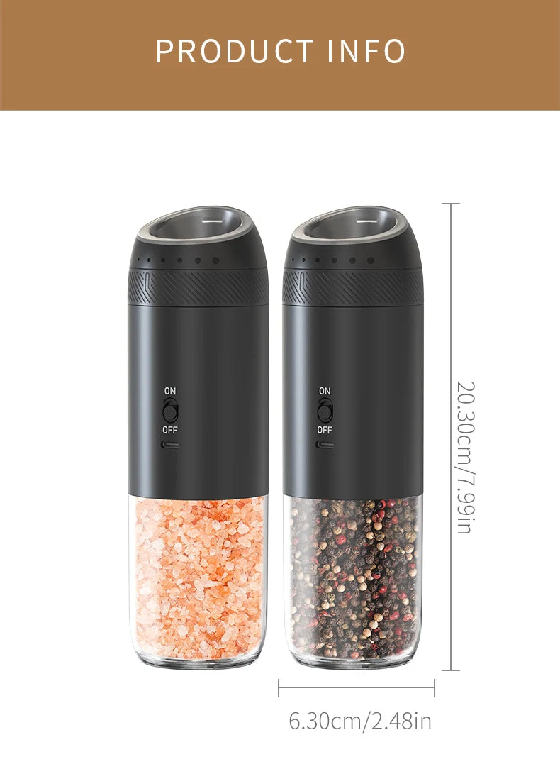 1/2PCS Electric Salt And Pepper Grinder with LED Light Gravity Sensing Adjustable Spice Mills Cordless Automatic Kitchen Gadget
