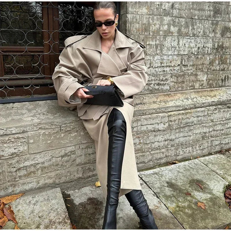 Solid Laepl Lace Up Trench Coat Women Fashion Full Sleeve Waist Cinching Short Windbreak 2025 New Autumn office commute outwear