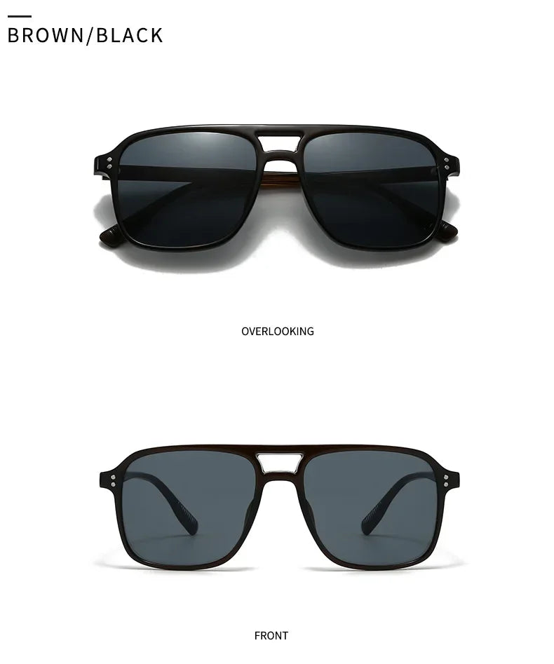 SO&EI Fashion Double Bridges Square Rivets Women Sunglasses Retro Men Gradient Shades UV400 Sun Glasses