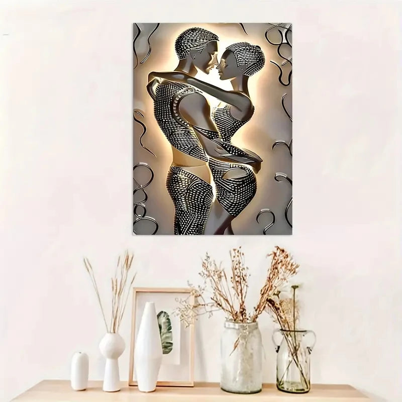 Modern Couple Sculpture Art Canvas Prints, Wall Art Canvas Posters Prints, Unique Decoration, Love Theme Living Room Home Decor
