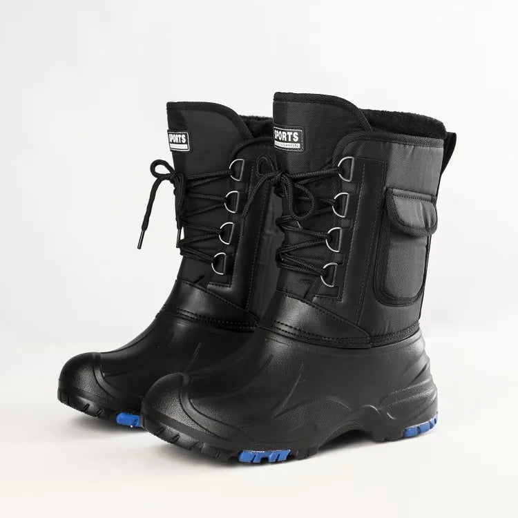 2024 autumn and winter warm men's fashionable snow boots for fishing and skiing, waterproof, simple and casual mid top shoes for