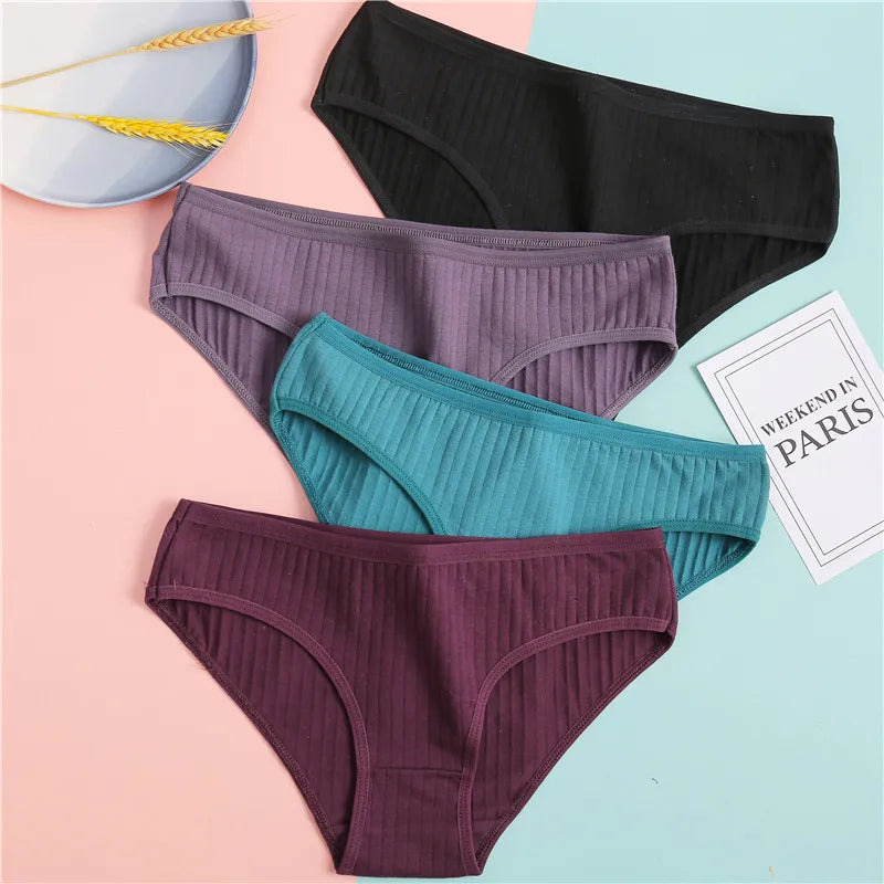 FINETOO 9PCS/SET Cotton Striped Underwear Women's Panties Sexy Soft Solid Color Briefs Female Comfortable Stretch Lingerie M-XL