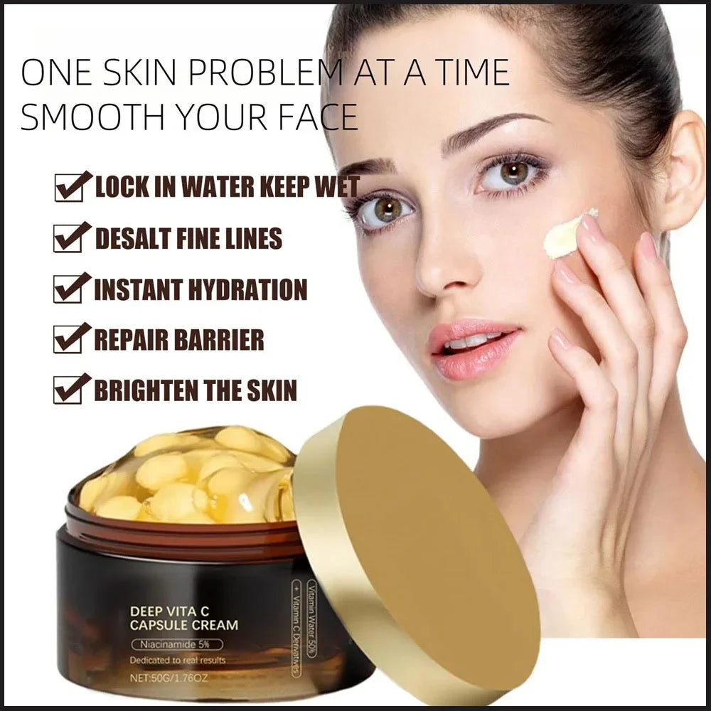 Deep Vitamin C Golden Capsule Face Moisturizer Liposome Capsules For Wrinkles Skin Radiance Glow Hydration Lightweight Skin Care
