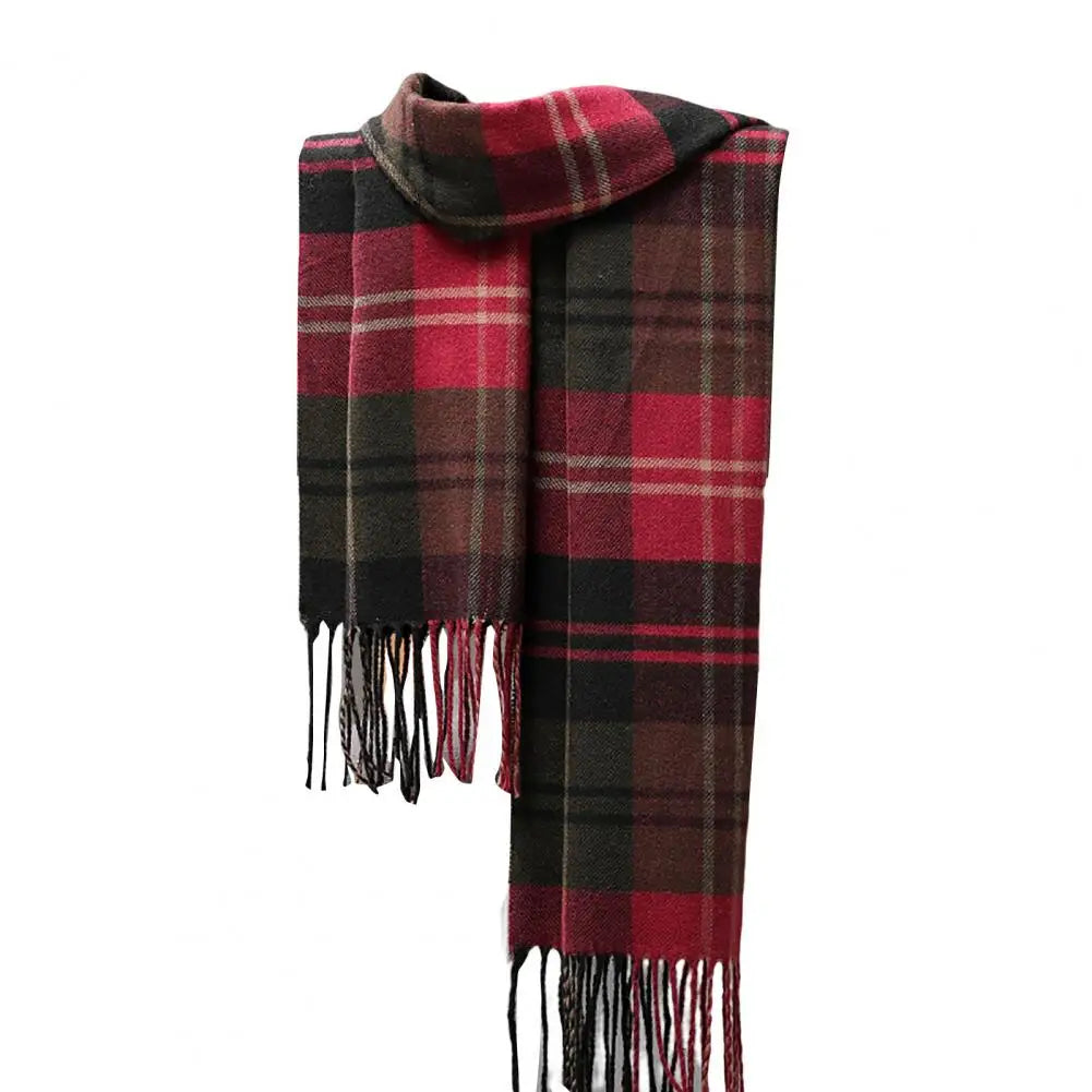 Men Women Hiking Scarves British Style Faux Cashmere Winter Scarf Classic Plaid Fringed Tassels Long Scarf For Autumn Winter